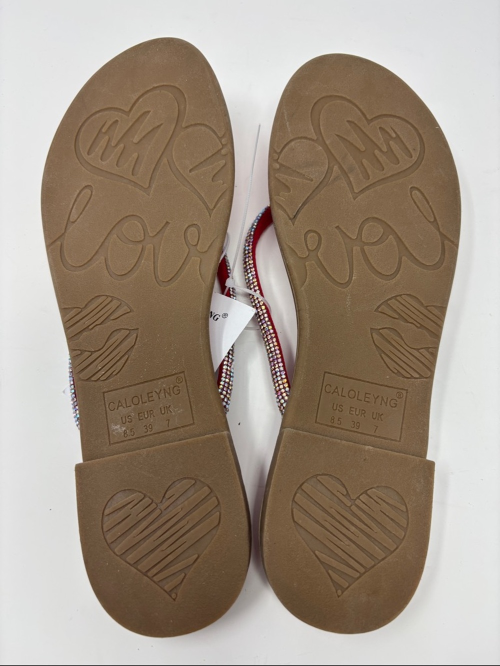 Caloleyng New Red Crystal-Embellished Women’s Flip Flops 8.5 - Picture 2 of 3